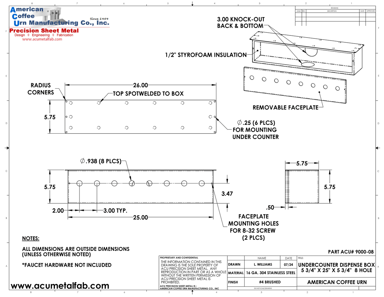 Under Counter Dispense Box | 25 Inch | 8 Holes